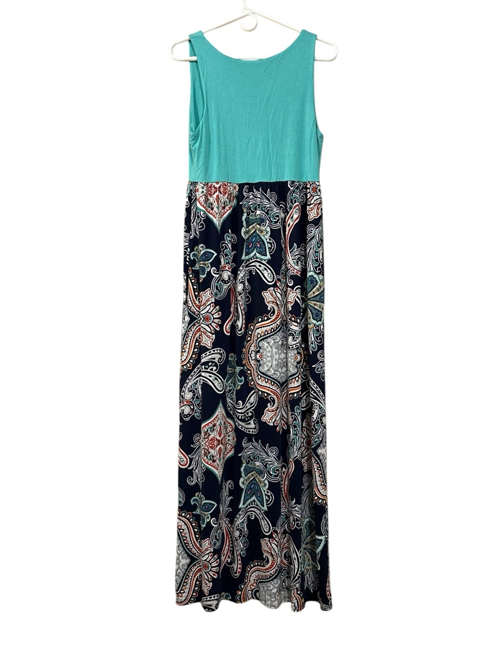 Tank Top Maxi Dress with Teal Bodice and Navy Paisley Skirt - Picture 2 of 2